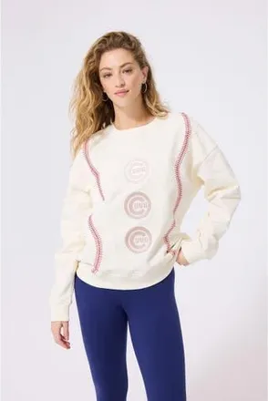 Terez Womens Terez Cream Chicago Cubs Baseball Stitch Pullover Sweatshirt at Nordstrom, Size Medium