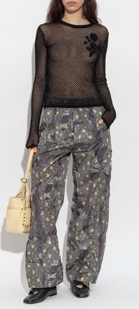 Ganni Crocheted Top With Floral Motif, Womens, Black