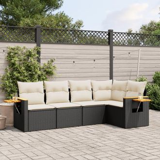 vidaXL Vidaxl - Set De Muebles De Jard&iacute;n 5 Pzas Y Cojines Rat&aacute;n Sint&eacute;tico Negro