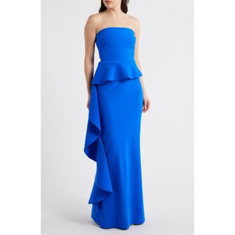 La Petite Robe Di Chiara Boni Eliska Ruffle Strapless Gown in Blue Klein at Nordstrom, Size 10 Us