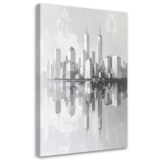 Feeby Cuadro En Lienzo, Rascacielos De Nueva York Arquitectura Urbana Blanco, 80x120