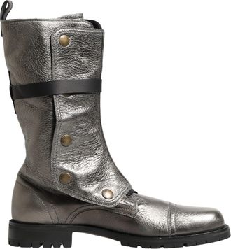Dolce & Gabbana Metallic Silver Combat Biker Mid Calf Boots Mens Shoes (Pre-Owned)
