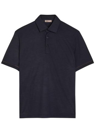 Herno Wool-jersey Polo Shirt - Navy - XL