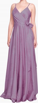 Marchesa Matera Wrap Floral Gown In Lavender