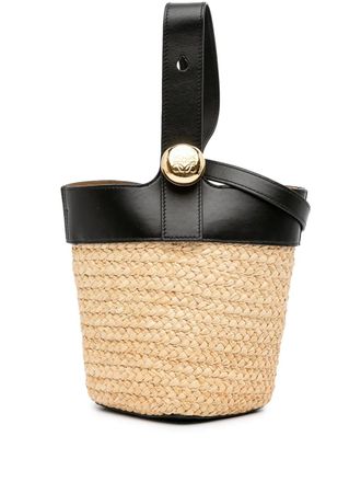 Loewe 2024 Pebble raffia mini bucket-tas - Bruin