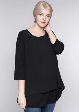 Sheego Blusenshirt SHEEGO Blusenshirt, Damen, Gr. 40/42, schwarz, 95% Viskose, 5% Elasthan, Webware:100% Polyester, unifarben, Rundhals, Shirts Blusenshirt
