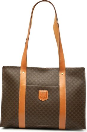 Celine 1996 Macadam Coated Canvas tote bag - women - Fabric/Calf Leather/Leather - One Size - Brown
