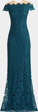 Tadashi Shoji Illusion Sequin Column Gown
