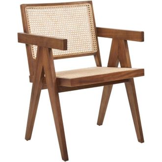 Beliani Beliani - Silla De Comedor De Caoba Marr&oacute;n Natural Madera Clara Rat&aacute;n Respaldo Westbrook