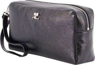 Courr&egrave;ges Womens Leather Wristlet Wallet Black Cotton