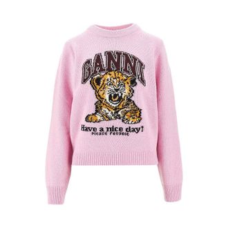 Ganni Tiger inlay wool blend sweater Woman XS