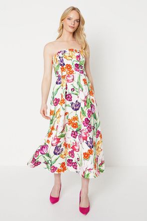 Oasis Womens Floral Bandeau Ottoman Midi Dress - Multicolour - Size 12 UK