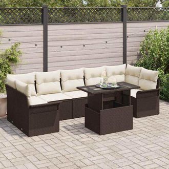 vidaXL Vidaxl - Conjunto De Sof&aacute; De Jard&iacute;n Con Coj&iacute;n 8 Pcs Marr&oacute;n Polirat&aacute;n