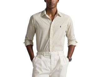Polo Ralph Lauren Classic Fit Striped Broadcloth Shirt Mens Clothing White/Coastal Beige : 2XL, Cotton