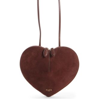 Alaia Le Coeur Suede Crossbody Bag in Brun at Nordstrom