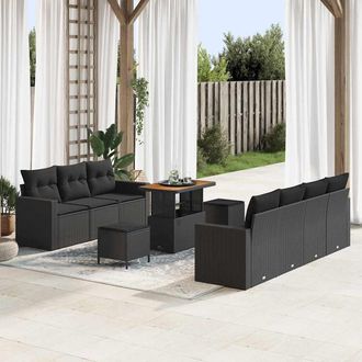 vidaXL Conjunto De Sof&aacute; De Jard&iacute;n Con Coj&iacute;n Manual 10 Pcs Negro