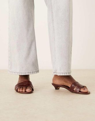 Aldo Scarletta - Sandali in pelle marrone effetto coccodrillo con tacco-Nero