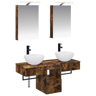 vidaXL Juego De Muebles De Ba&ntilde;o 5 Pcs Roble Ahumado Vidaxl