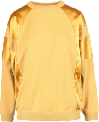 Brunello Cucinelli Truien & Vesten, Dames, Geel, M, Satijn, Rondhals Pullover