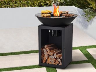 Vente-Unique Barbecue plancha braciere a carbone e legna con contenitore 80 x 80 x 96 cm Nero - IGNOS