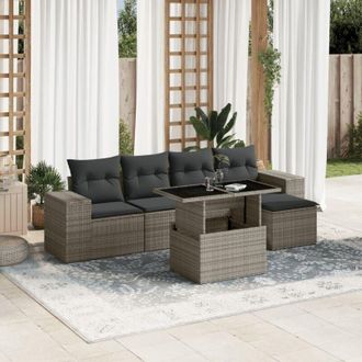 vidaXL Set De Muebles De Jard&iacute;n 6 Pzas Y Cojines Rat&aacute;n Sint&eacute;tico Gris Vidaxl