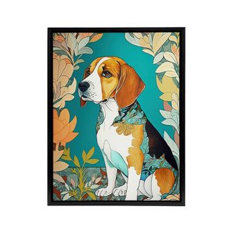 Artery8 Beagle Dog Modern Art Nouveau Framed Canvas Wall Art Print | Size: W24 x H32