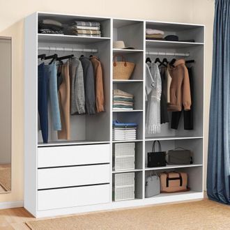 IDMarket Taylor Armario Modular 200 X 55 X 200 Cm 3 M&oacute;dulos Con Armarios + Estantes + Cajones Blanco