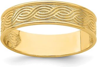 Diamond2Deal 14k Yellow Gold Wave Engraved Thumb Ring