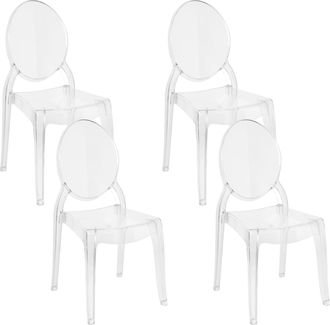 Beliani Beliani - Conjunto De 4 Sillas De Comedor Transparentes Material Sint&eacute;tico Respaldo Ovalado Sin Reposabrazos Apilable Estilo Vintage Merton