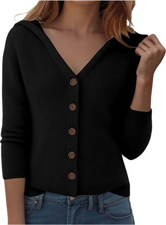 Generic Button Down Cardigans for Women UK V Neck Open Front Womens Knit Cardigan, Long Sleeve Soft Sweater with Multiple Colors for Casual, Office, Shawl Col