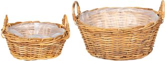 vidaXL Cesta Para Plantas Gendt 2 Uds. Madera Natural Rat&aacute;n Kubu Vidaxl