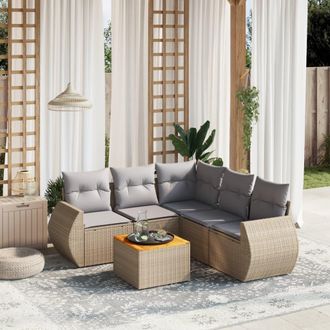 vidaXL Vidaxl - Juego De Sof&aacute;s Jard&iacute;n Con Cojines 6 Pzas Rat&aacute;n Sint&eacute;tico Beige