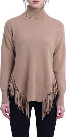 Love Token Fringe Turtleneck Sweater In Camel