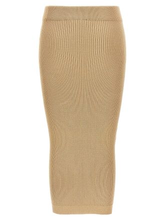 Balmain Ribbed Knit Midi Skirt - Beige