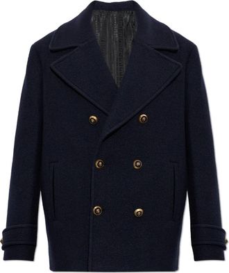 Balmain Wool Pea Coat - Heren - Mantel - Blauw - 2XL - Wol - Jassen