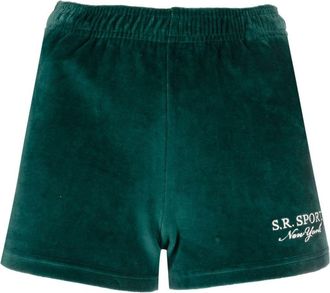 Sporty & Rich embroidered-logo velour shorts - women - Cotton - M - Green