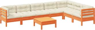 vidaXL Set De Sof&aacute;s Jard&iacute;n 8 Pzas Con Cojines Madera Pino Marr&oacute;n Cera Vidaxl