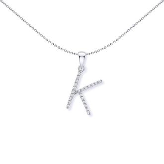 Jewelco London 9ct White Gold Diamond Initial Charm Pendant Letter K - INNR029-K