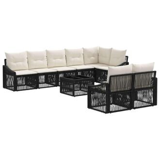 vidaXL Conjunto De Sof&aacute;s De Jard&iacute;n 9 Pcs Negro Rat&aacute;n Sint&eacute;tico Vidaxl