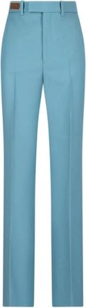 Gucci Vogel Label Wollen Broek - Dames - Straight fit broeken - Blauw - XS - Wol - Broeken