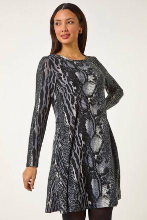 Roman Animal Print Stretch Swing Dress
