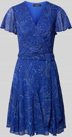 Lauren Ralph Lauren Knielanges Kleid mit V-Ausschnitt Modell WANDELLA in Blau, Größe 34