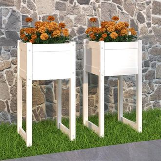 vidaXL Vidaxl - Jardinera 2 Unidades Madera Maciza De Pino Blanco 40x40x81 Cm