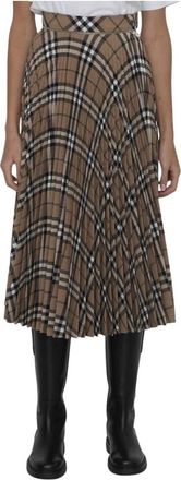 Burberry Geplooide geruite midi-rok van wolmix - Dames - Midirokken - Veelkleurig - 3XS - Wol - Rokken