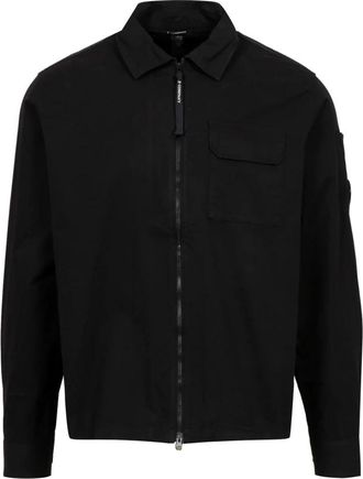C.P. Company Zwarte Katoenen Gabardine Jas - Heren - Casual Overhemden - Zwart - XL - Katoen - Overhemden