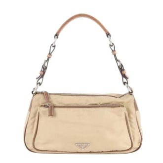 Prada Pre-owned Shoulder Bags, female, Beige, Size: ONE SIZE Pre-owned Nylon Shoulder Bag