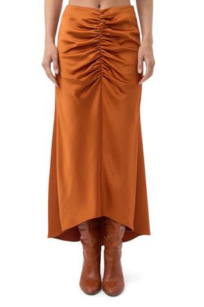 Trina Turk Aspen Satin Ruched Midi Skirt in Amber at Nordstrom, Size 12