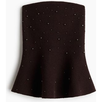 H&M Bead-embellished Bandeau Top in Dark Plum Purple at Nordstrom, Size Xx-Large