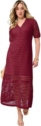Roaman's Plus Size Openwork Knit V Neck Tiered Maxi Dress in Dark Cherry at Nordstrom, Size 32