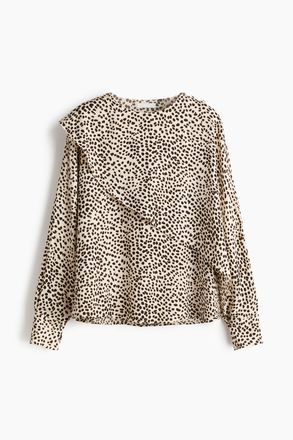 H&M Bluse mit Volantkragen - Cremefarben/Gepardenmuster